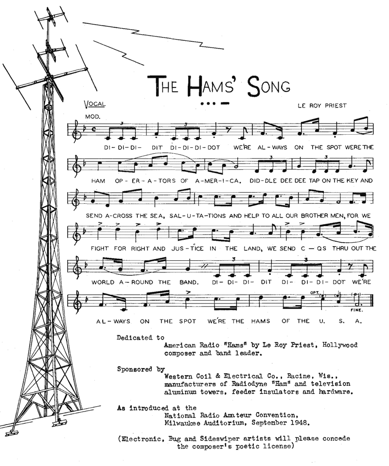 sheet music for the Ham Song by US compose Le Roy Priest, 1948