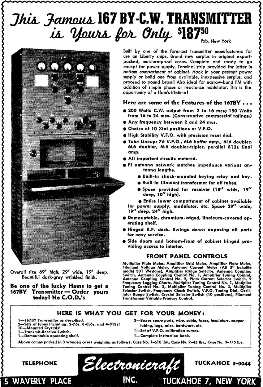 1948 advert for 167BY surplus transmitter