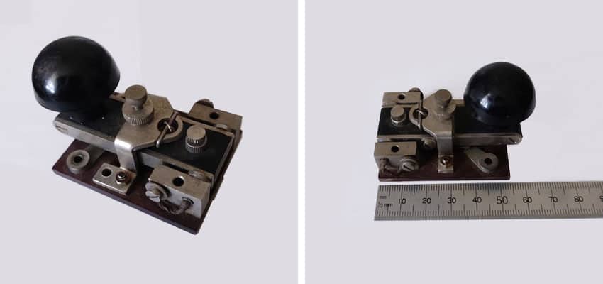 Two photos of the miniature YA-1860 morse key