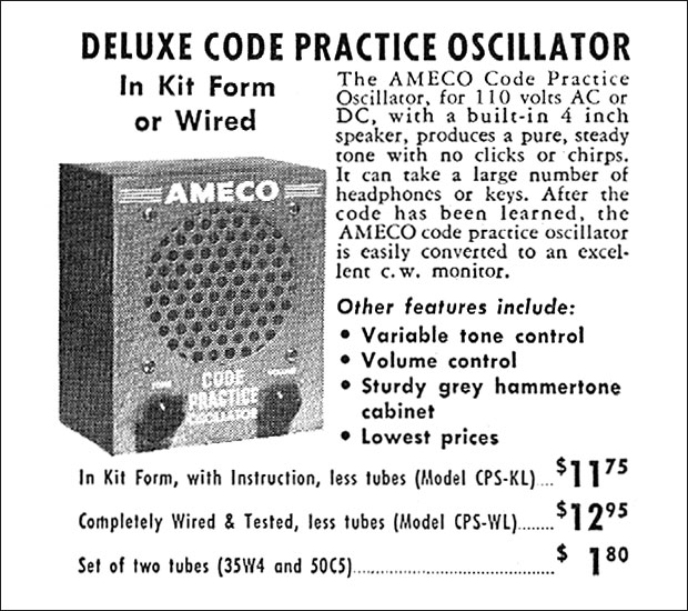 1957 advertisement for the Ameco code practice oscillator