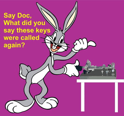 Bugs Bunny with a bug key, saying 'Say Doc, what did you say these keys were called again?'