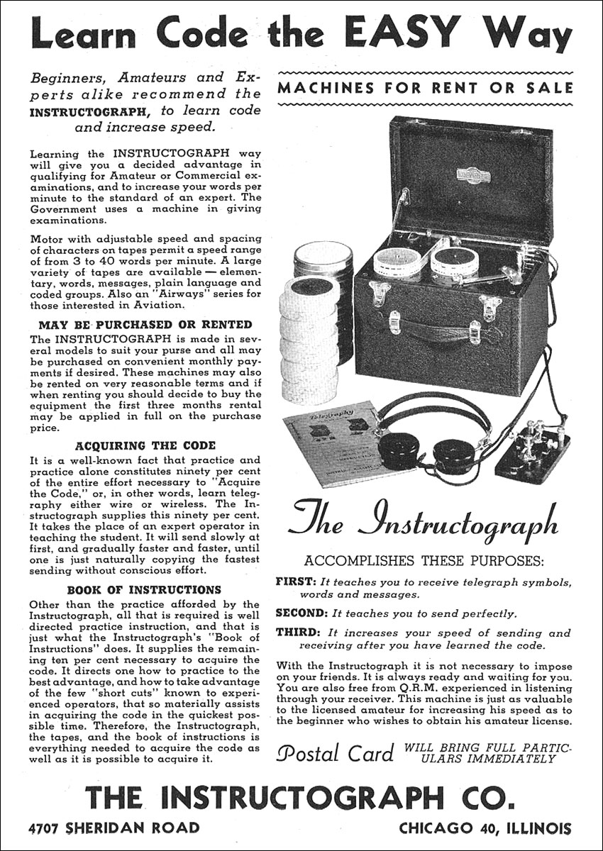 Instructograph advertisement from 1957 Radio Amateur's Handbook