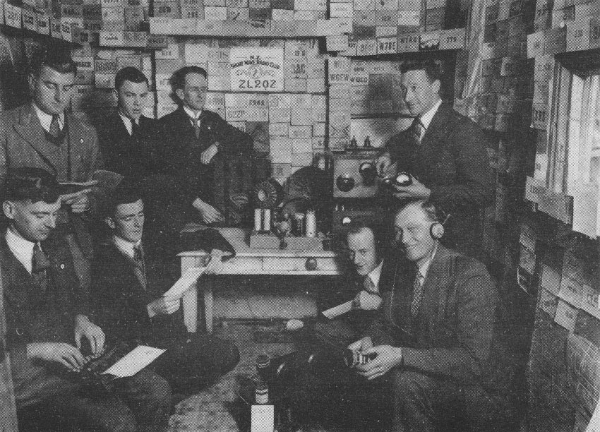 Members of the NZ Short Wave Radio Club pictured in 1944 with radio equipment