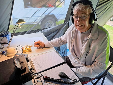Graeme ZL2TE, operating CW at ZL2AB during the 2024 Field Day