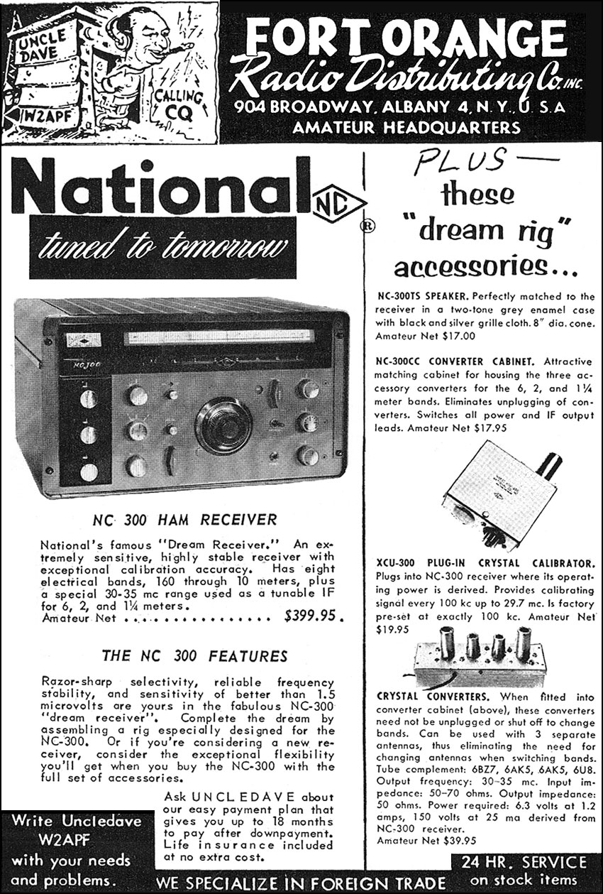 1957 Full page ad for the National NC300 receiver at Fort Orange Amateur Radio Supply in Albany NY.