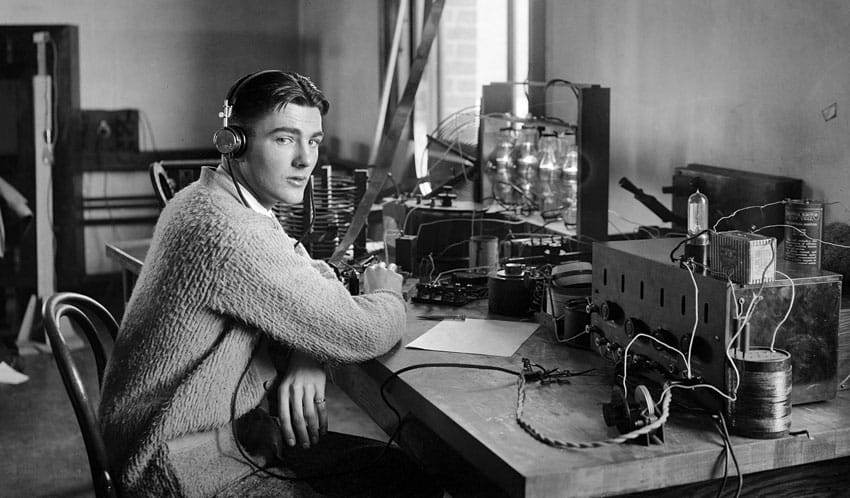 Radio amateur Herbert Hoover Jr, in his radio shack at Washington DC, 1923