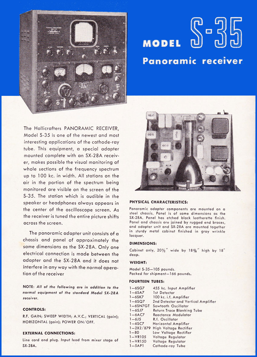 Ad for Hallicrafters S-35 Panoramic Receiver in ARRL Handbook 1946