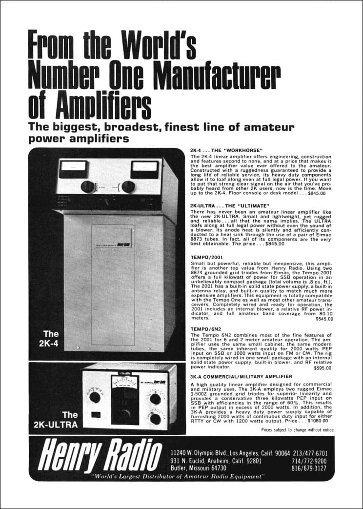 Advertisement for Henry linear amplifiers, 1973