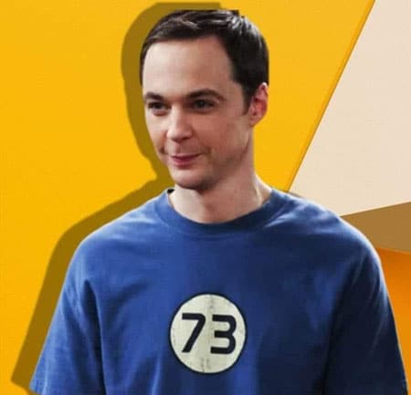 Sheldon Cooper wearing a t-shirt with 73 on the front