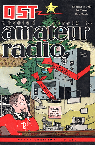 QST cover from Dec 1957 shows boy dreaming of a fancy ham station