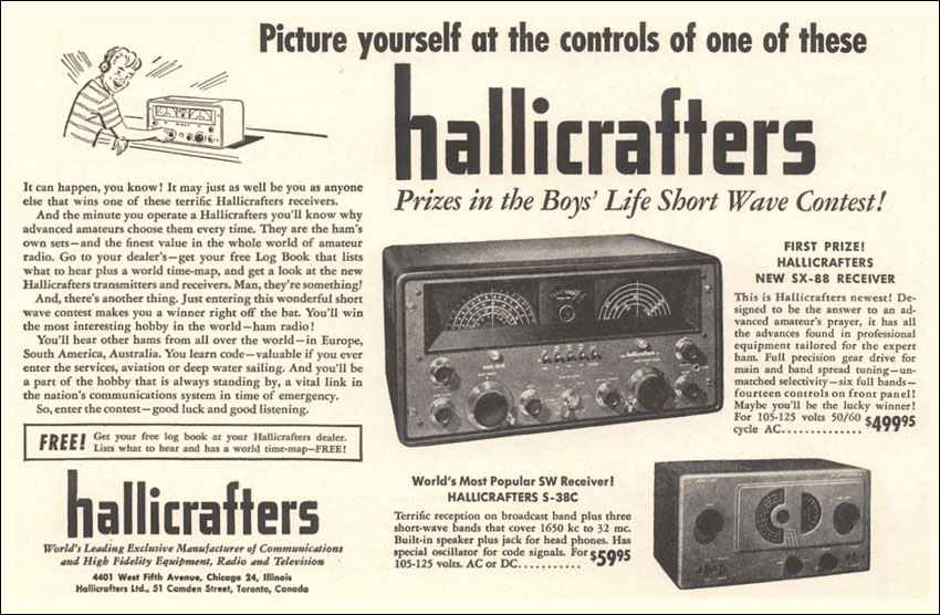 Advertisement for a contest in Boys Life Magazine, with first prize a Hallicrafters SX-88