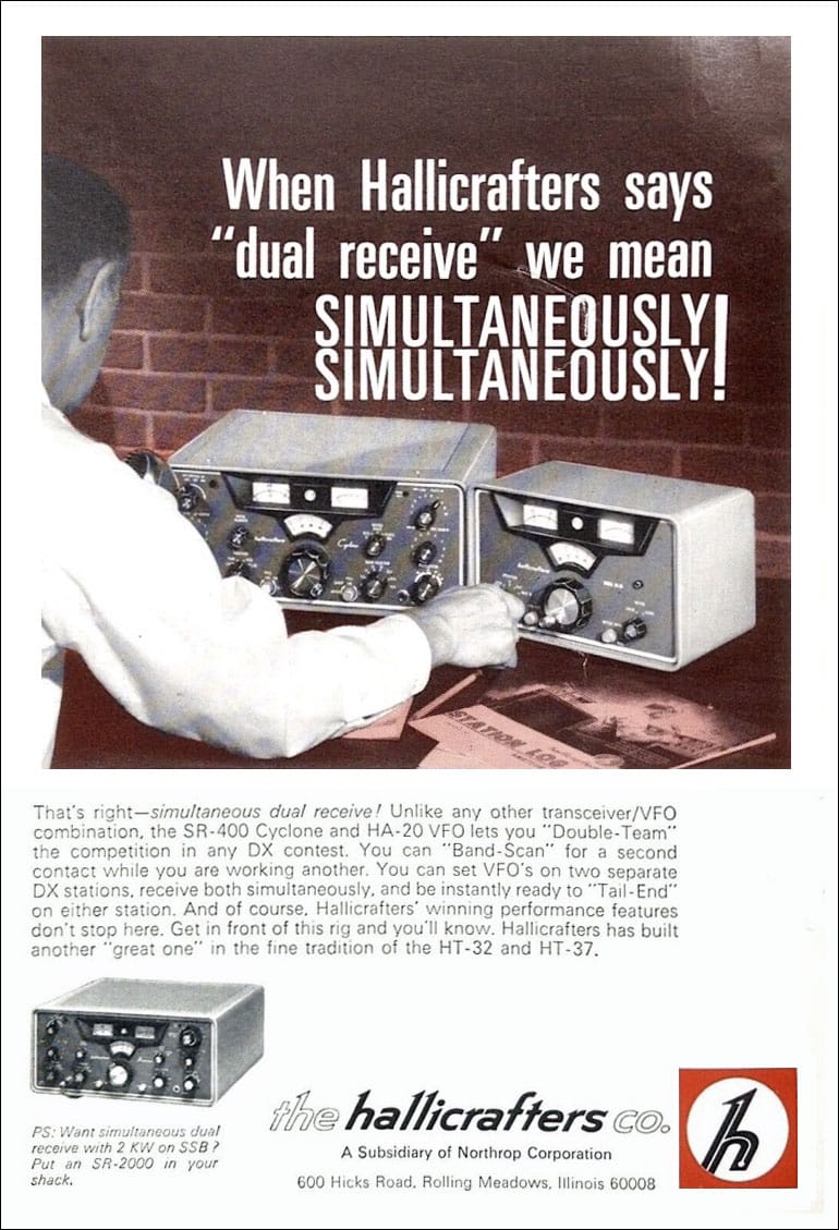 1969 advertisement for the Hallicrafters HA-20 external VFO, shown with SR-400 transceiver