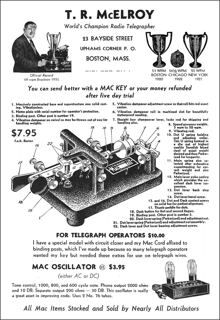 1937 full page advertisement for the McElroy Mac Key bug